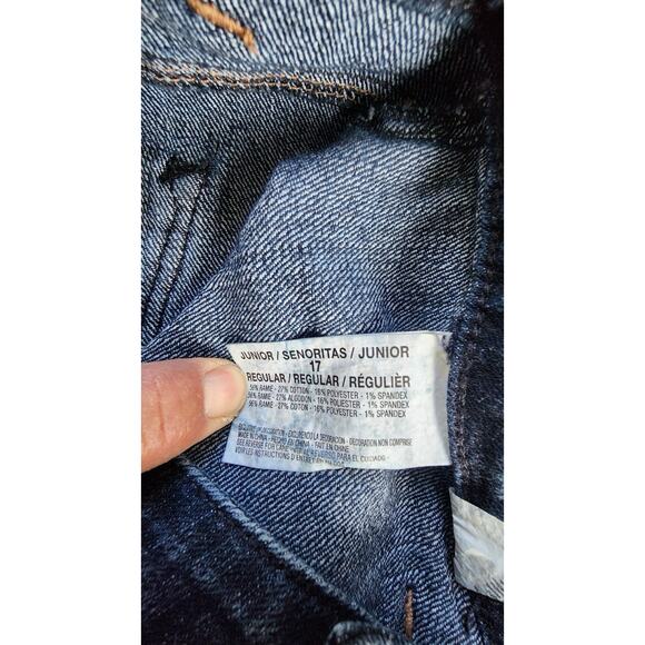 LEI Jeans Juniors Woman 17 37X32 Blue Flare Midrise Rhinestones Distressed Y2K - Picture 12 of 13